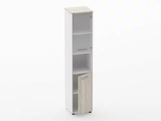 Шкаф 4 узкий верх стеклянная дверь, низ закрытый, с нишей Deka 10.19.18Пр Дуб Сантана светлый/Белый