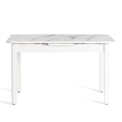 Стол АЛИГЕРЙ ЛДСП/ХПЛ/опора-массив березы , 130 х 75+30 х 75 см, Мрамор светлый/белый / ALIGERY ЛДСП/HPL/опора-массив