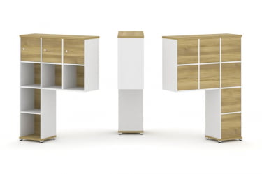 Надставка на стол высокая односторонняя + задняя стенка (8 шт.) + распашной фасад (3 шт.) CONCEPT CN.ONV-003 Дуб Винченцо Белый бриллиант Белый металл