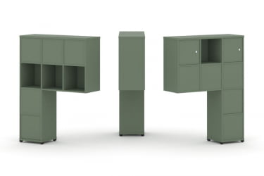 Надставка на стол высокая двухсторонняя + задняя стенка (8 шт.) + блок с 1-м ящиком (2 шт.) + распашной фасад (2 шт.) CONCEPT CN.DNV-007 Кобо Белый бриллиант Черный металл