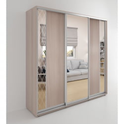 Шкаф-купе трехстворчатый с зеркалом Акцент-Вера ДР 1800х600 Ясень шимо светлый