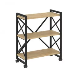 Стеллаж на колесных опорах - 3 полки LOFT  VR.L-MST.K-3.8 Металл черный Тиквуд светлый
