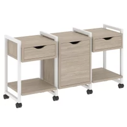 Тумба на колесных опорах наборная. Вариант №6 LOFT VR.L-TN-6.K Металл белый Дуб Аттик