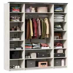 Шкаф четырехстворчатый с комбинированными дверями Техно 13 Дуб Крафт белый Серый шифер