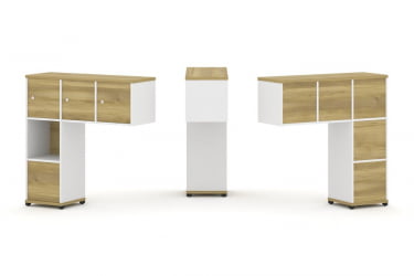 Надставка на стол низкая односторонняя + задняя стенка (5 шт.) + блок с 1-м ящиком (1 шт.) + распашной фасад (3 шт.) CONCEPT CN.ONN-006 Дуб Винченцо Белый бриллиант Черный металл