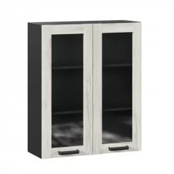 Шкаф кухонный 800 высокий со стеклом Винченца ЛД 234.460.000.087 Черный Дуб Крафт белый