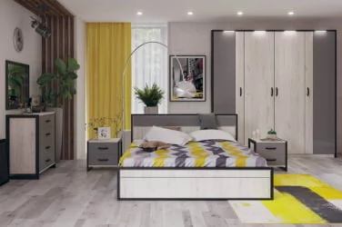 Комплект мебели для спальни Техно №4 Дуб Крафт белый Серый шифер