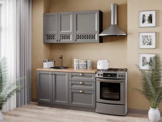 Тумба кухонная 600 с 3 ящиками ЛЮКС (4) Амели-3 ЛД 299.910.000.068 Черный Оникс серый