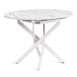 Раздвижной овальный стол MANZANA ЛДСП/HPL/металл, 100 х 100+30 х 75 см, Мрамор светлый/белый