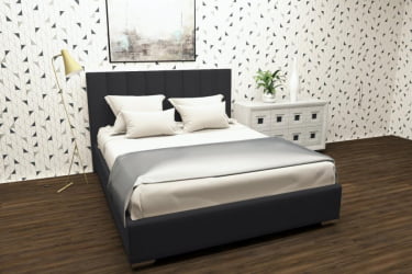 Мягкая интерьерная кровать Терра с подъемным механизмом Цвет фасада: Темно серый; Материал фасада: Металл/Велюр; Спальное место: 1600х2000 мм