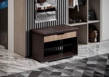 Банкетка Венге/дуб крафт золотой/Кожа Темно-коричневая Ostin