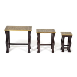 Комплект 3 столика Secret De Maison BRAHMA ( mod. ND-009) дерево манго/латунная чеканка, 56х36х50, 41х30х45, 24х24х40