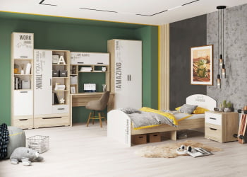 Кровать детская Джуниор, дуб сонома/ белый