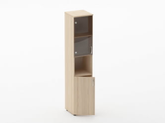 Шкаф высокий со стеклом и нишей Glassy 6.19.14Л Дуб молочный