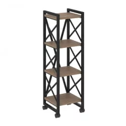 Стеллаж на колесных опорах - 4 полки ЛОФТ  ВР.Л-МСТ.К-4.4 Металл черный Дуб Аризона / LOFT VR.L-MST.K-4.4