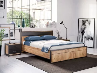 Кровать двуспальная 1600 с подъемным механизмом Техно ЛД 678.141.000.006 Дуб Золотой Черный