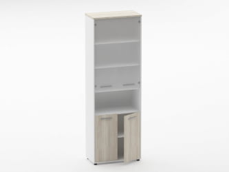 Шкаф 5 широкий верх стеклянная дверь, низ закрытый, с нишей Deka 10.23.181 Дуб Сантана светлый/Белый