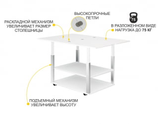 Журнальный столик на колесиках Агат 35 Белый шпон