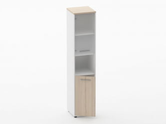 Шкаф 4 узкий верх стеклянная дверь, низ закрытый, с нишей Deka 10.19.18Л Туя/Белый
