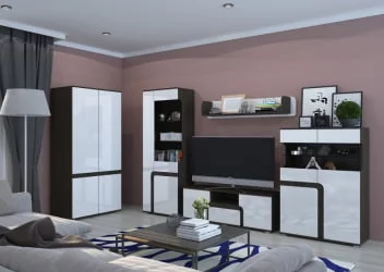 Модульный шкаф в гостиную Марсель 800 Венге Белый глянец