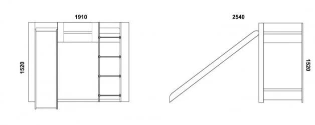 Кровать-чердак №6 с горкой и игровой зоной Дуб молочный/Серый
