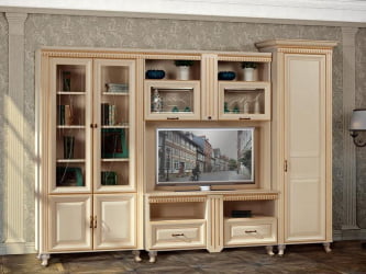 Настенный шкаф для гостиной Марлен 480 Кремовый белый Патина