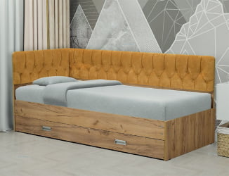 Кровать с продольной мягкой спинкой (левая) Софа №16 (800х2000) Дуб Крафт белый Велюр 006