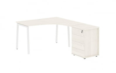 Стол эргономичный с тумбой (правый) EDIS ELCET 1318 R Ясень Траун Белый