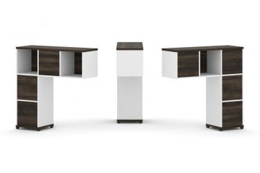 Надставка на стол низкая двухсторонняя + задняя стенка (5 шт.) + блок с 2-мя ящиками (2 шт.) CОНCЕПТ CН.ДНН-003 Дуб Мали Белый бриллиант Черный металл / CONCEPT CN.DNN-003