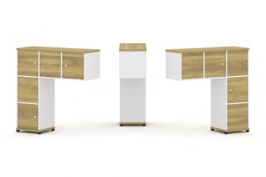 Надставка на стол низкая двухсторонняя + задняя стенка (5 шт.) + распашной фасад (5 шт.) CONCEPT CN.DNN-007 Дуб Винченцо Белый бриллиант Черный металл