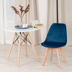 Стул TULIP SOFT (mod. 74) вельвет/дерево , 54 х 47 х 83 см , синий (HLR 63)/натуральный
