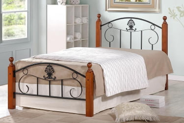 Кровать РУМБА (AT-203)/ RUMBA дерево гевея/металл, 90*200 см (Single bed), красный дуб/черный