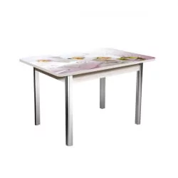 Стол раздвижной 1,55 Победа, СТЕКЛО, опоры полуовал ХРОМ, Беленый дуб/R008