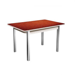 Стол нераздвижной 1,2 Победа, СТЕКЛО, опоры полуовал ХРОМ, Беленый дуб/Клетка-2_78931