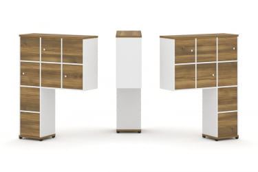 Надставка на стол высокая двухсторонняя + задняя стенка (8 шт.) + блок с 2-мя ящиками (2 шт.) + распашной фасад (6 шт.) CONCEPT CN.DNV-004 Сандал Янтарный Белый бриллиант Черный металл