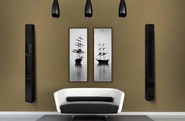 Поворотный шкаф в черном глянцевом стекле Иглу Шелф Беленый дуб