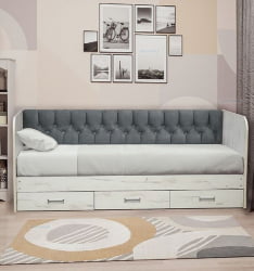 Кровать с продольной мягкой спинкой Софа №14 (900х2000) Дуб Крафт золотой Велюр 338