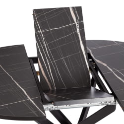 Раздвижной овальный стол MANZANA ЛДСП/HPL/металл, 100 х 100+30 х 75 см, Мрамор черный/черный