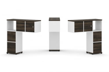Надставка на стол низкая двухсторонняя + задняя стенка (4 шт.) + блок с 2-мя ящиками (2 шт.) + распашной фасад (2 шт.) CONCEPT CN.DNN-004 Дуб Мали Белый бриллиант Черный металл