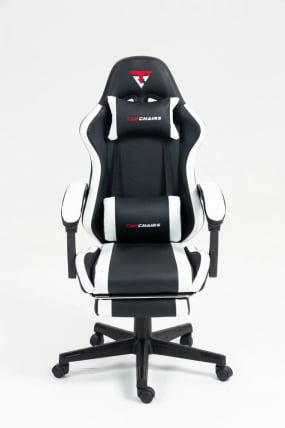 Кресло спортивное TopChairs Prophet с оттоманкой черно-белый_1