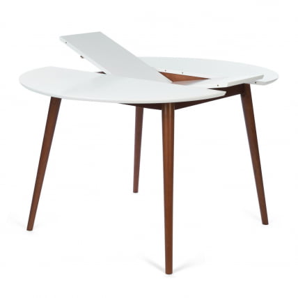 Стол круглый раскладной обеденный BOSCO (Боско) основание бук, столешница мдф, 100*75*100+30см, Белый + Коричневый_3