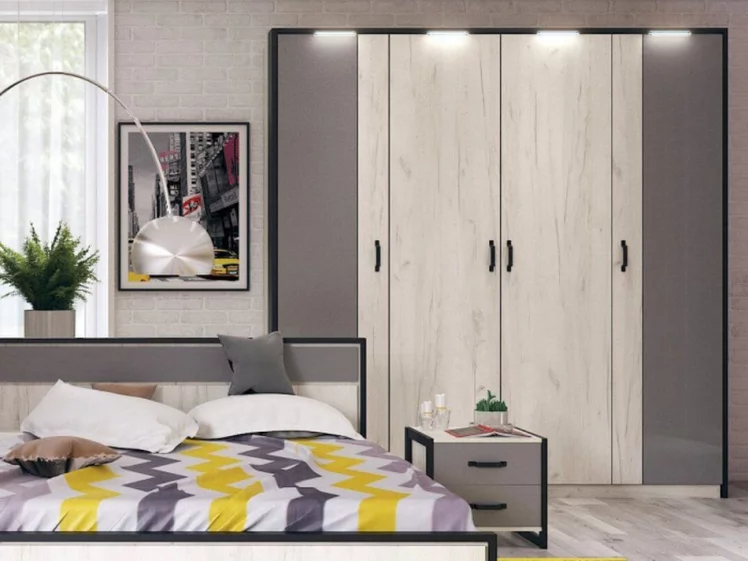 Комплект мебели для спальни Техно №4 Дуб Крафт белый Серый шифер_2