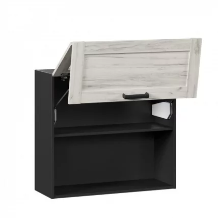 Шкаф кухонный 800 горизонтальный с 2 складными дверями комбинированный со стеклом Винченца ЛД 234.980.000.093 Черный Дуб Крафт белый_1