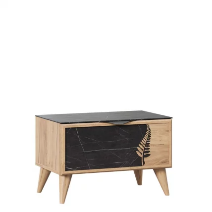 Тумба прикроватная Шелли правая с декоративным щитом Камень Пьетра чёрный_1