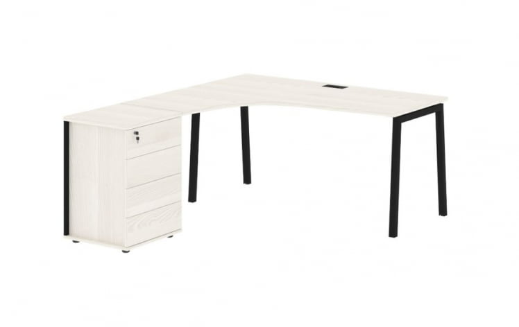 Стол эргономичный с тумбой (левый) EDIS ELCET 1518 L Ясень Траун Черный_0