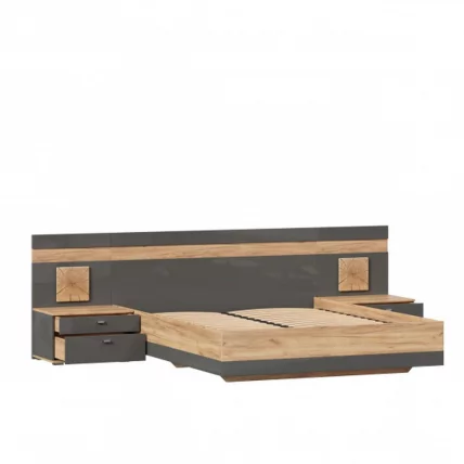 Кровать двуспальная 1600 с тумбами и декоративным щитом Фиджи 016 Дуб Золотой Антрацит_2