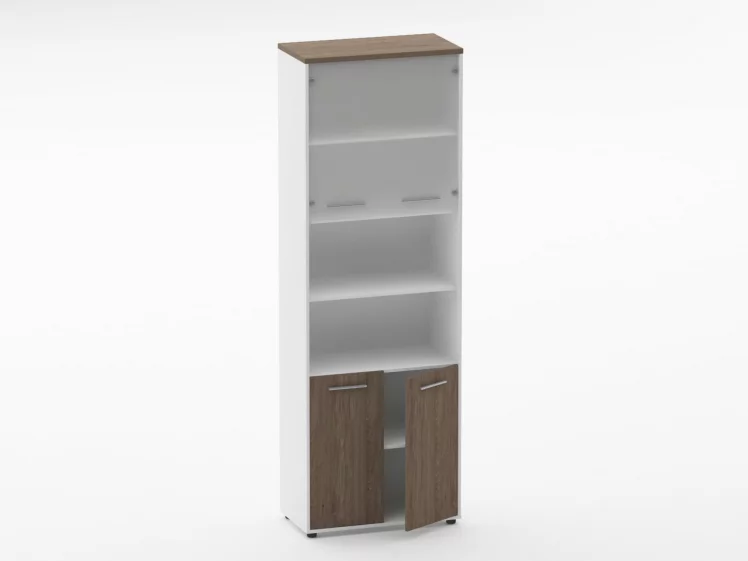 Шкаф 5 широкий верх стеклянная дверь, низ закрытый, две полки открытые Deka 10.23.191 Дуб Верцаска/Белый_1