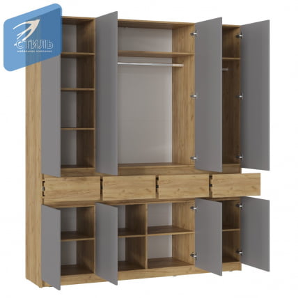 Шкаф 4створчатый Бостон ШК-004 Дуб крафт золотой/Шифер серый_2