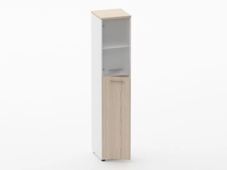 Шкаф 4 узкий  верх стеклянная дверь, низ закрытый Deka 10.19.19Л Туя/Белый_1