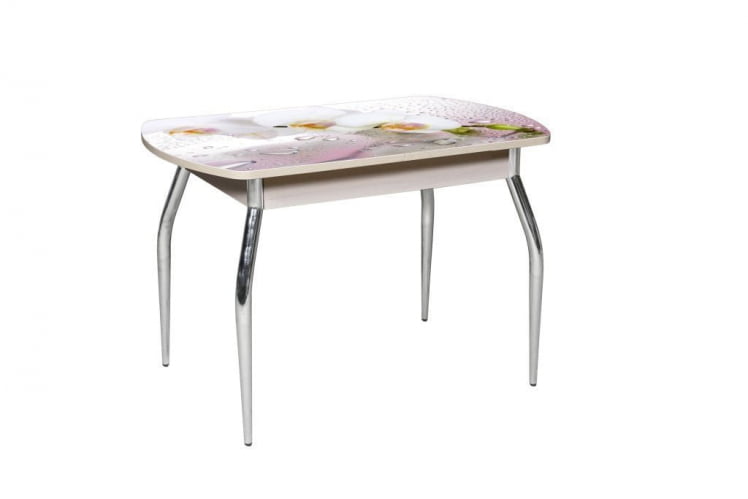 Стол раздвижной 1,45 Грация, СТЕКЛО, опоры изогнутые ХРОМ, Беленый дуб/R008_0